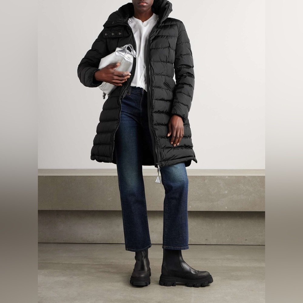 Moncler Flammette Down Coat with Stowable Hood Women's Black Puffer Coat